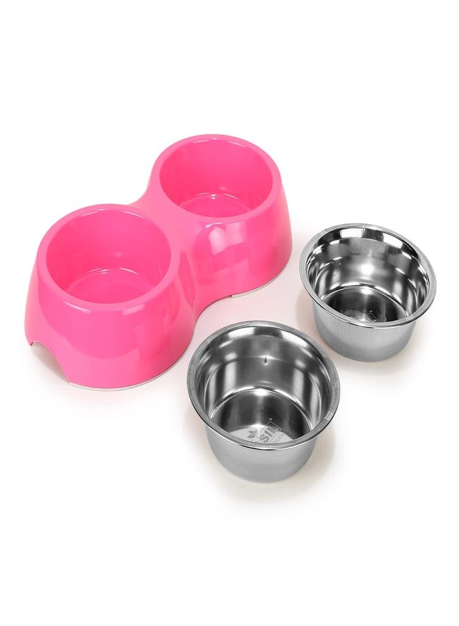 BASIL Double Dinner Set Stainless Steel Food Water Feeding Bowls (Melamine Bowls Pink Color & Size: Large (1600 Ml)) for Pets, Dogs, Cats, Puppy - Image 3